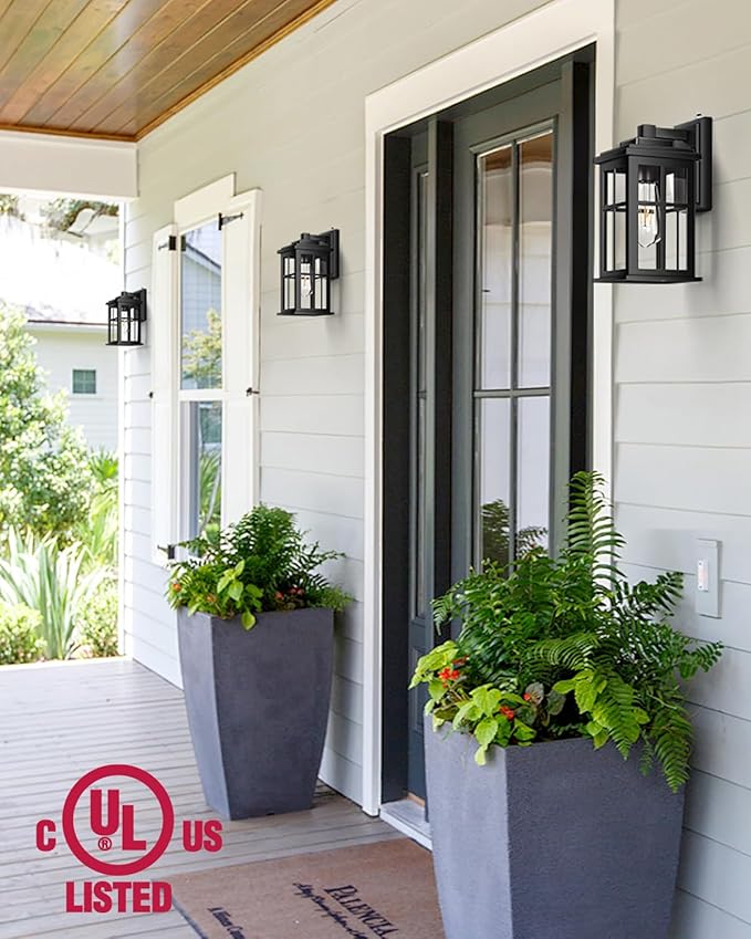 Dusk to Dawn Outdoor Lights for House, 2 Pack Outdoor Light Fixture, Black Exterior Lighting Fixtures, Dusk to Dawn Outdoor Lighting for House, Porch, Garage, Doorway, Anti-Rust, Waterproof