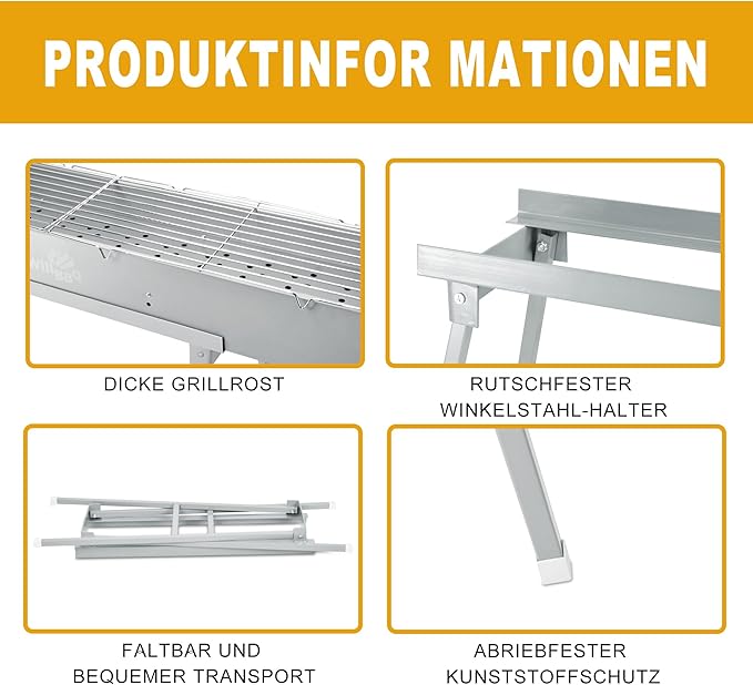 Charcoal Grills Commercial Quality Portable Multiple Size Hibachi BBQ Lamb Skewer Folded Camping Barbecue Grill for Garden Backyard Party Picnic Travel Outdoor Cooking Use(39.4x7.1x5.1 inch)