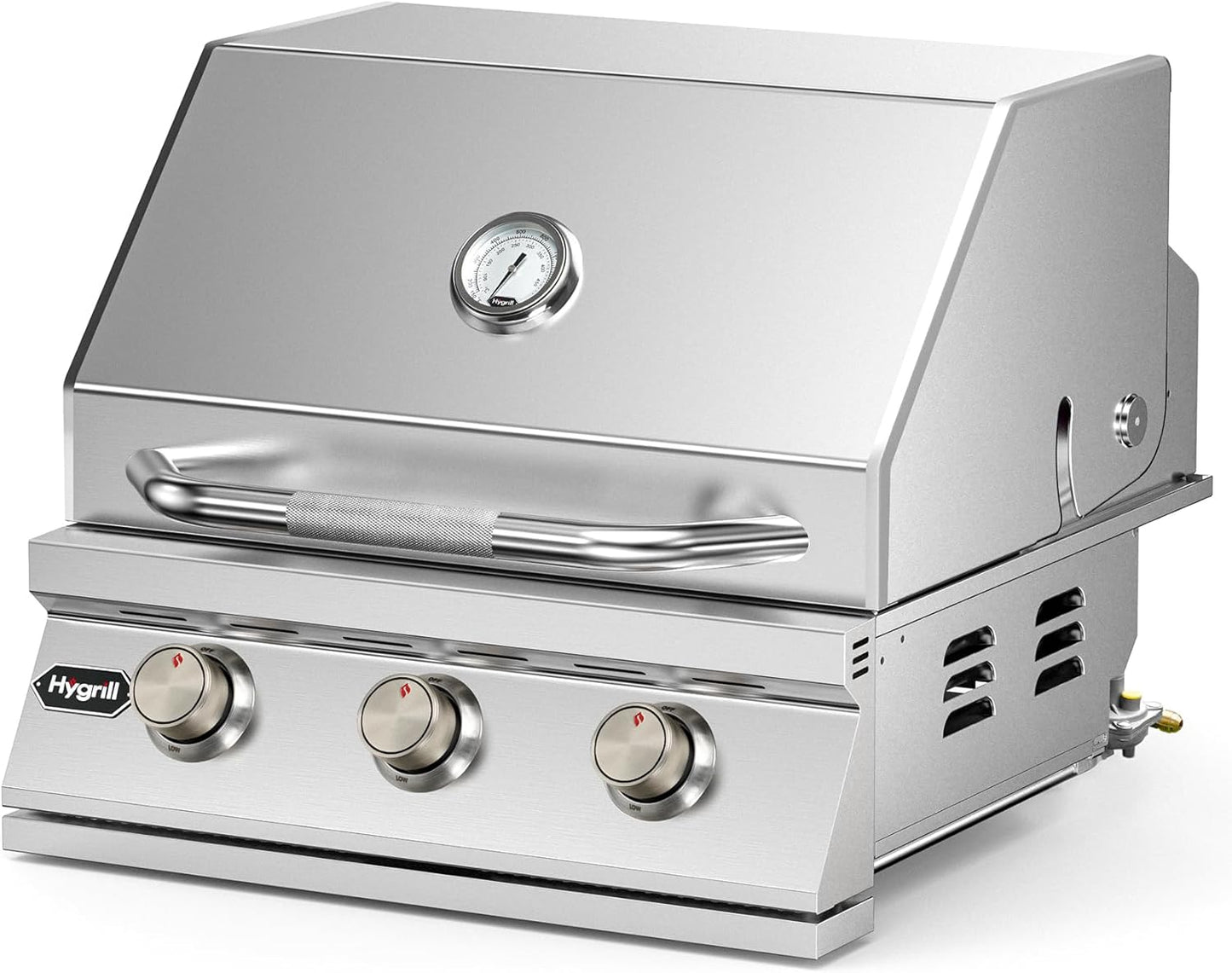 Hygrill Heavy Duty 3-Burner Built In Grill, Stainless Steel Grill Head for Outdoor Kitchen, Natural Gas