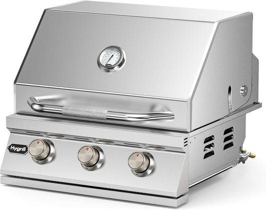 Hygrill Heavy Duty 3-Burner Built In Grill, Stainless Steel Grill Head for Outdoor Kitchen, Natural Gas