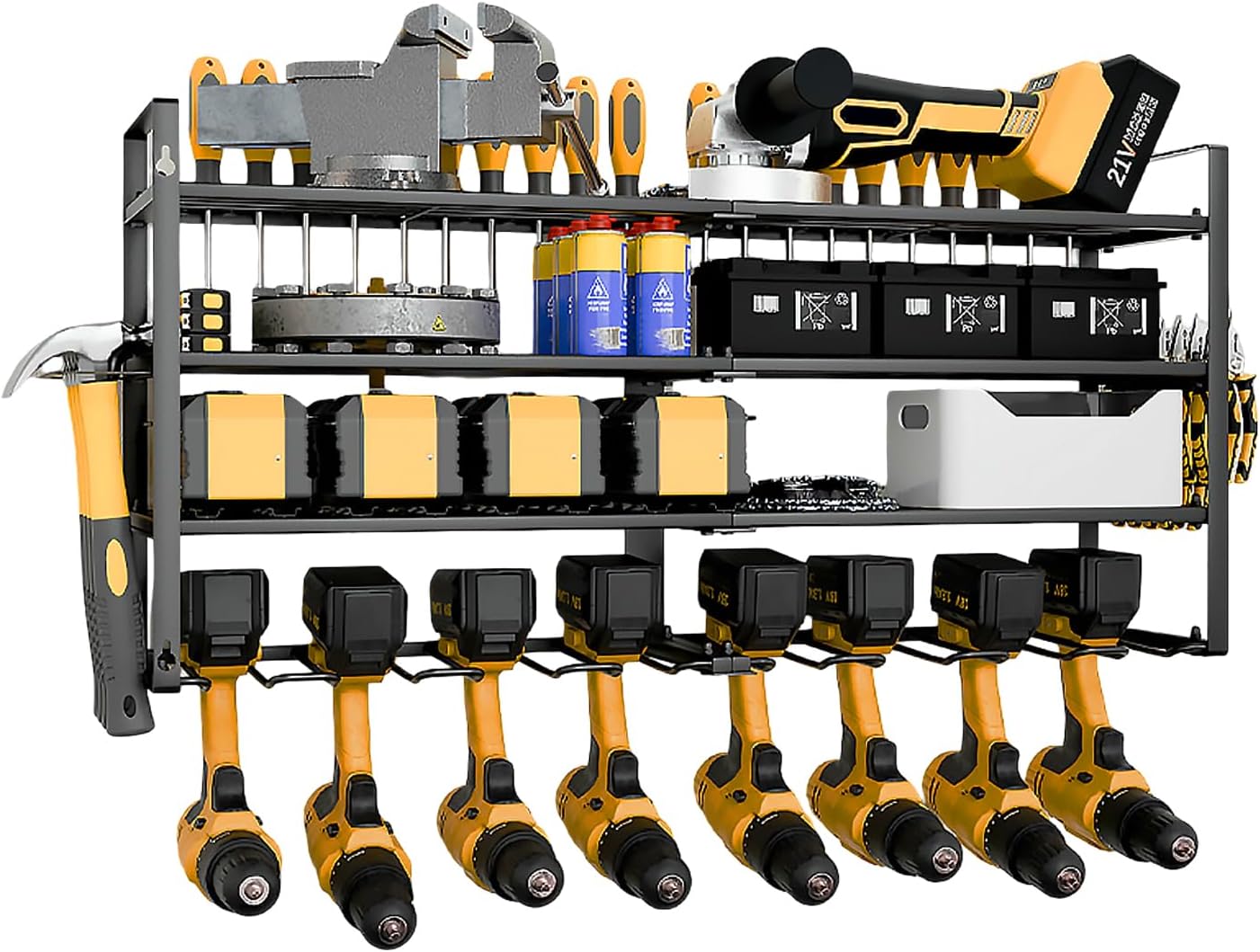 Wall Mount Power Tool Organizer, 4 Layer 8 Drill Hangers Storage Rack, Tool Organizers and Storage for Garage, Workshop, Pegboard, Shed - 33 inch