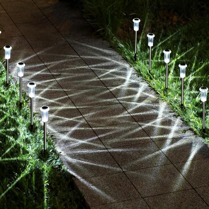 DenicMic Solar Lights Outdoor Pathway Lights 6000K LED Waterproof Acrylic Lamp Head Stainless Steel Stake for Yard Garden Landscape Path Walkway Driveway Patio Lawn (15Pack Cold White)