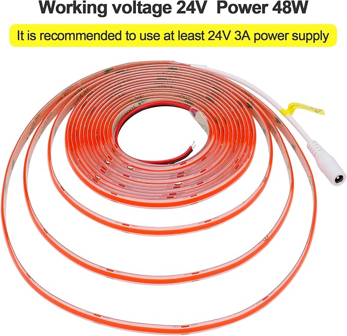 DC 24V COB LED Strip Light Red IP65 Waterproof 5M/16.4ft Uniform Glow 2400LEDs Flexible LED Tape Lights for DIY Garden Backyard Hallways Stairs Decor(No Power Supply)