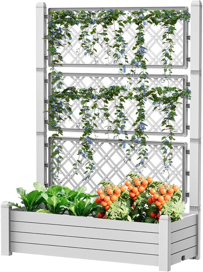 Elevated Raised Garden Bed,Outdoor Large Resin Patio Planter Box Stand Divisible with Drain Plug,Water Monitor for Plants Vegetables Flowers Fruits(Ashen)