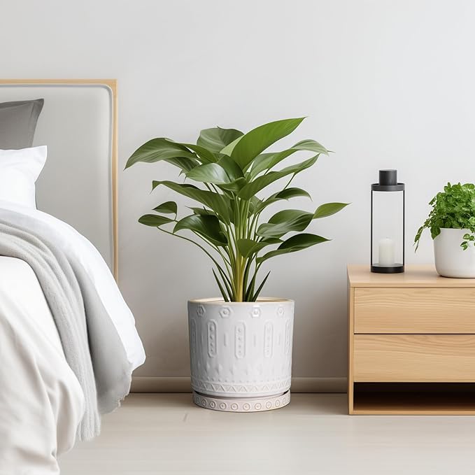 Ceramic Planter Pot - 10 Inch Plant Pot for Indoor Outdoor Plants Round Large Flower Pot with Drainage Holes and Saucer for Home Garden Patio Decor White