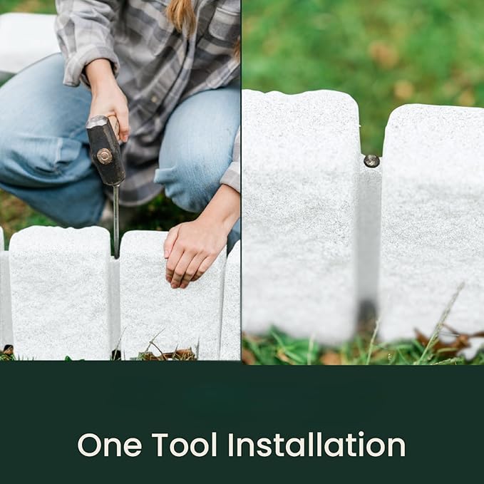 Beuta Landscape Edging | Garden Edging Border | Faux Stone Block XL for Lawn Edging, Flower Beds & Yard Edging – 10 Pack | Each Section Has 6 Blocks 48" L x 4" W x 9.5" H | 30 Spikes | Limewash