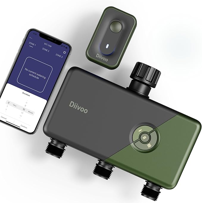 Diivoo Smart Water Timer 3 Zone, WiFi Sprinkler Hose Timer Compatible with Alexa and Google, Remote Control Irrigation Timer, Automatic Manual Watering, Rain Delay, for Garden, Lawns and Yards