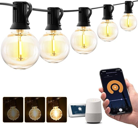 XMCOSY+ Outdoor String Lights, Smart Patio Lights 100Ft Dimmable Outdoor Lights Warm White, 50 G40 LED Bulbs, WiFi String Lights for Outside, Work with Alexa, APP Control, Waterproof Extendable
