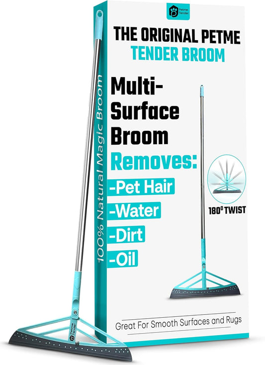 Magic Broom Squeegee Dog Pet Hair Remover, Rotatable, Height Adjustment - Silicone Broom Pet Hair Remover for All-Surfaces Hardwood Floors, Rugs, Tile, Glass, Liquid-Dirt with 50" Handle