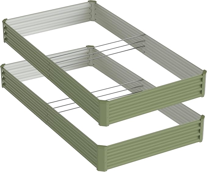 2PCS 8x4x1ft Galvanized Raised Garden Bed-Outdoor Galvanized Planter Box for Vegetables, Fruits,Herbs, Flowers, Metal Raised Garden Bed kit-Green