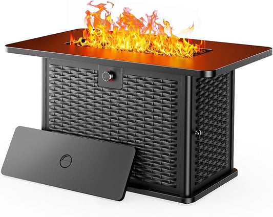 Ciays 43-Inch Rectangular Propane Fire Pit with 60,000 BTU Output, Gas Fire Pit with Cover and Rocks, Fire Pit Table CSA-Certified 2 in 1 Table Gatherings Parties with 304 Stainless Steel H-Burner