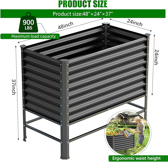 Doniks 2PCS Raised Garden Bed with Legs, 48×24×37in Large Outdoor Metal Galvanized Garden Planting Box,900lb Capacity for Vegetables Lawn Green Flowers, Fruits, Terrace