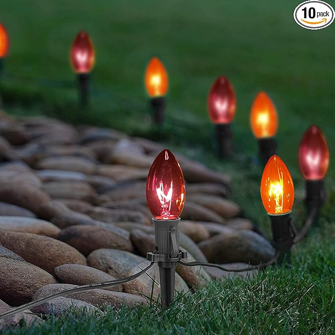 Goothy C9 Halloween Pathway Lights Outdoor, 19.5Ft Orange Black Marker String with 10 Stakes, Connectable Walkway Waterproof for Lawn Yard Sidewalk Garden Decor