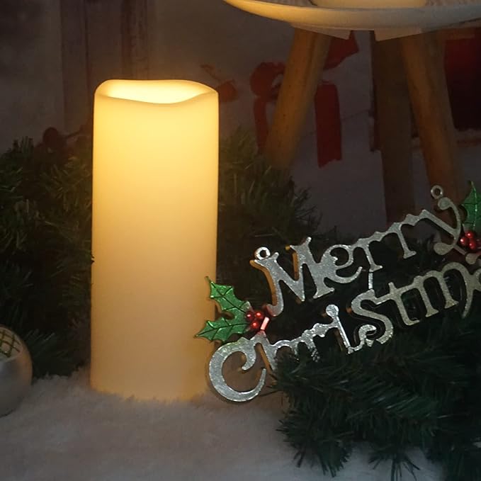 CANDLE CHOICE Waterproof Outdoor Battery Operated Flameless Candle Remote Timer Large Tall White Plastic Realistic Flickering Electric LED Pillar Lantern Garden Wedding Christmas Decorations 4”Dx10”H