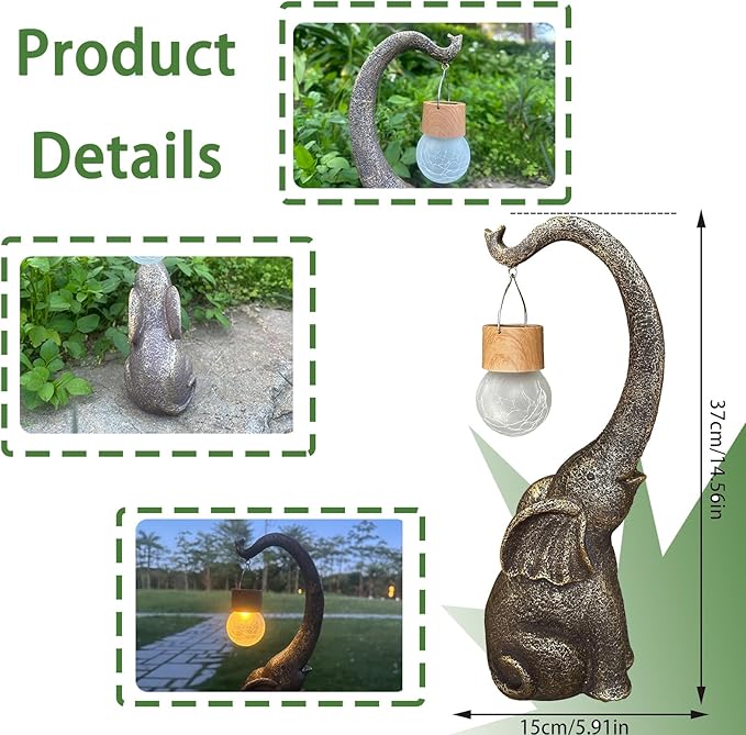 Elephant Statue Solar Garden Decor with Glass Ball Lights,Outdoor Elephant Decor for Birthday Gifts Women, Garden, Patio, Yard, Lawn