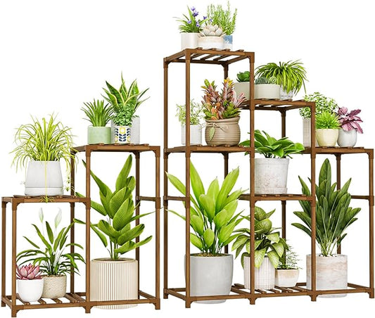 Bamworld 2 Sets of Package Corner Plant Stands Indoor Tall Plant Shelves Outdoor for Multiple Plants 10 Pots Wooden Plant Rack for Living Room Balcony Garden