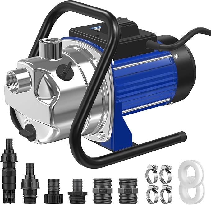 110V Electric Shallow Well Pump, 1.5HP 1532GPH 152FT Water Transfer Pump, Portable Stainless Steel Sprinkler Booster Jet Water Pumps for Garden Lawn Irrigation System