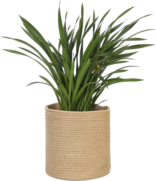 Woven Jute Plant Basket, Wicker Basket Planter for 10 inch Pot, Round Indoor Outdoor Tree Pot Cover, Small Boho Storage Bin Organizer, Rustic Basket for Plants and Home Decor, 11”X11”