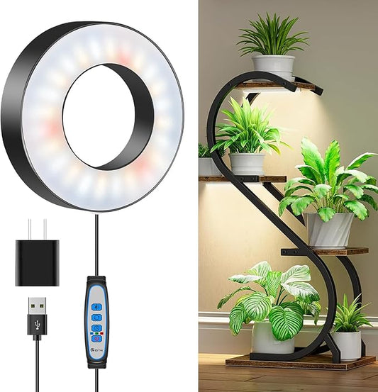 Wiaxulay Grow Lights for Indoor Plants, 48 LEDs Full Spectrum LED Plant Grow Light, Under Cabinet Grow Lamp with Auto Timer 6/12/16 Hrs, 3 Lighting Mode, 5 Brightness Levels, One Head (3.5in)