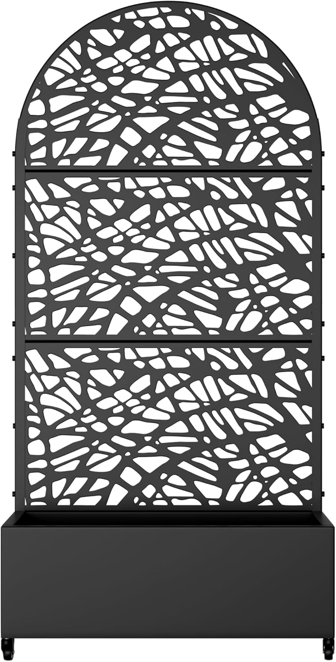 Casaphoria Metal Raised Garden Bed with Trellis and Wheels, 72"x35"x16" Arched Planter Box for Climbing Plants, Vegetables & Vines, Features Drainage Holes and Privacy Screen (Black-Net)