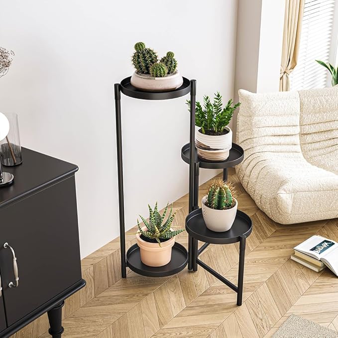 4 Tier Plant Stand Indoor | Metal Flower Pot Shelf for Multiple Plants | Heavy Duty Corner Potted Holder for Balcony, Bedroom, and Outdoor Garden Decor
