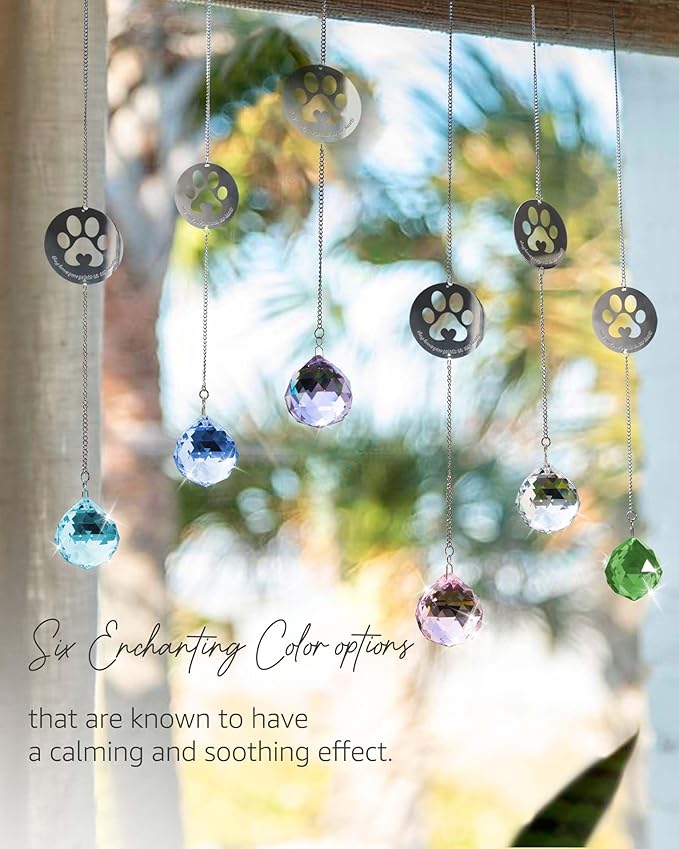 Dog Memorial Gifts, Unique Loss of Pet Sympathy Idea, Sky Blue Crystal Ball Rainbow Suncatcher with Paw Print for Cat or Dog Remembrance and Bereavement