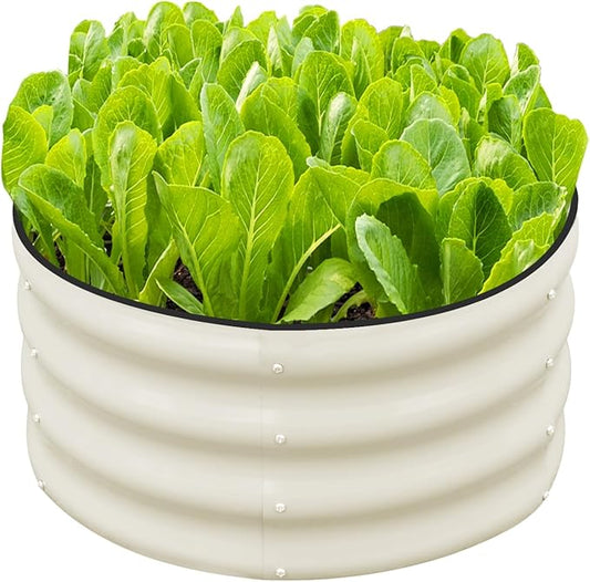 SnugNiture 2x2x1ft Round Galvanized Raised Garden Bed Kit Outdoor, Metal Planter Box for Planting Plants Vegetables, White