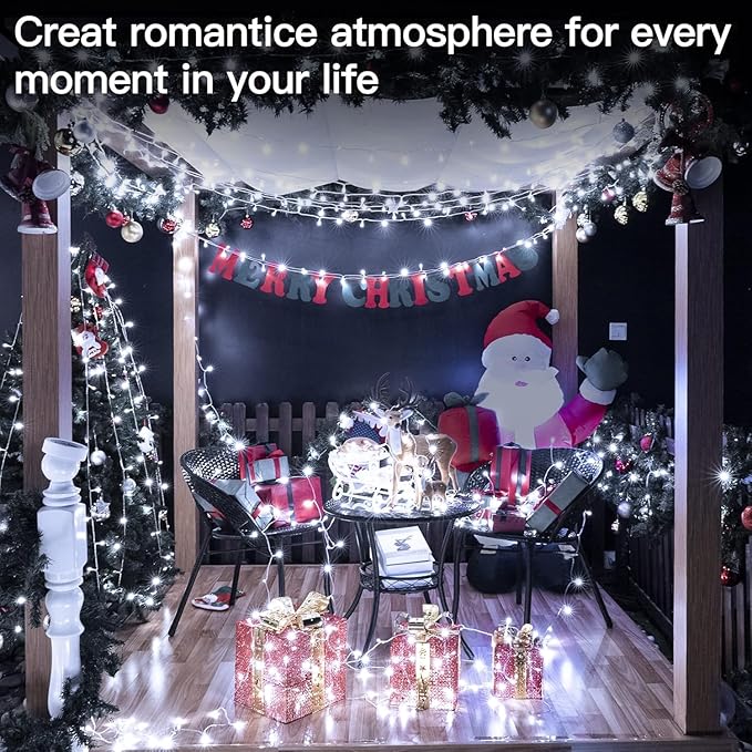 Ollny Christmas Lights Outdoor Waterproof, 1000LED 328FT Super Long String Lights with Remote 3 Timer, Plug in 8 Modes Fairy Light for Outside House Bedroom Xmas Decorations, Cool White