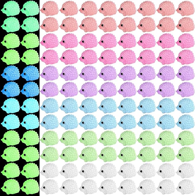 Hiboom 120 Pcs Luminous Mini Hedgehog Figurines Hedgehog Miniature Garden Ornaments Glow in Dark Mini Resin Figures Tiny Animal Figurines Bulk for Garden Micro Landscape Plant Moss DIY Fairy Decor