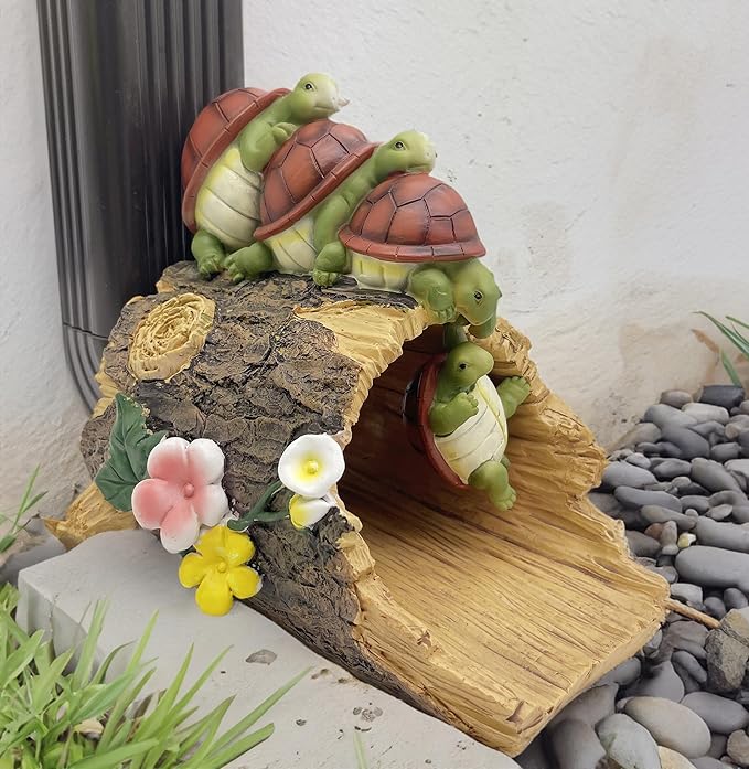 Funny Turtle Gutter Downspout Extender Statue, Garden Ornament, Decorative Gutter Extension Downspout, Perfect Rain Diverter for 3"x4" Downspouts, Eco-Friendly Resin, Outdoor Decor Gift (8 In)