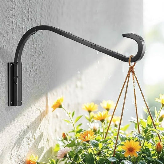 16 Inch 1 Pack Plant Hanger for Indoor/Outdoor Wall Mount - Heavy Duty Hanging Plant Holder & Bird Feeder Hook, Decorative Black Metal Wall Hangers for Plants, Flower Baskets