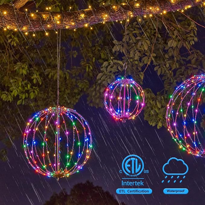 Christmas Ball Light Sphere, 12IN 96LED Hanging Tree & Pathway Lights [Foldable Metal Frame, UL Listed] - White, RGB