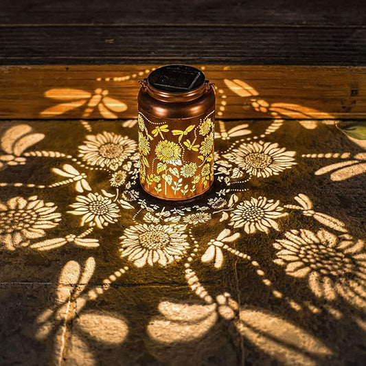 Solar Lanterns Dragonfly Lights Outdoor Decor Hanging Lantern Waterproof Metal LED Sunflower Light Decorative Garden,Yard,Patio,Lawn,Christmas Gifts for Women Mon Grandma