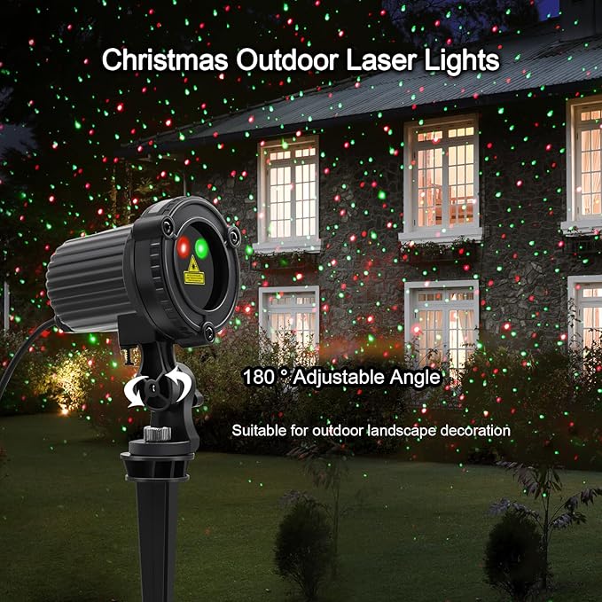 Christmas Laser Lights Outdoor,Red and Green Moving Outdoor Laser Light, Waterproof Garden House Decoration Laser Christmas Lights