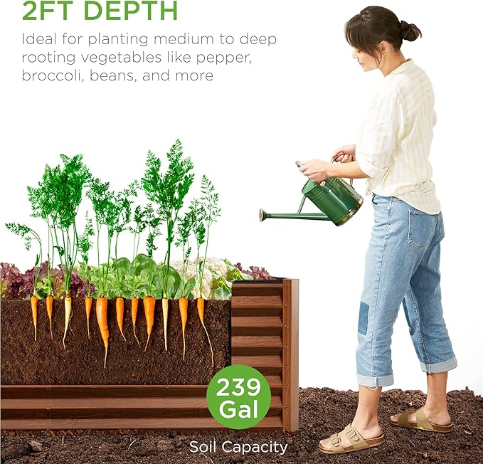 Best Choice Products 8x2x2ft Outdoor Metal Raised Garden Bed, Rectangular Deep Root Planter Box for Vegetables, Flowers, Herbs, and Succulents w/ 239 Gallon Capacity - Wood Grain