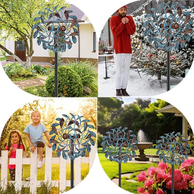 360° Wind Spinners Outdoor, Wind Sculptures Windmill with Metal Stake, Kinetic Large Metal Yard Art Decor Spinners Pinwheels for Garden Outside Patio Lawn, 63.2 * 13.2"