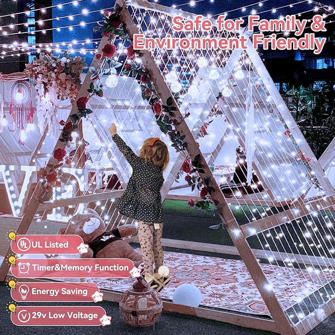 Heceltt 360 LED 118 FT String Lights Outdoor, 8 Modes Cool White Christmas Lights Plug in, IP44 Waterproof Led String Lights with Timer and Memory for Tree Yard Party Garden Decorations