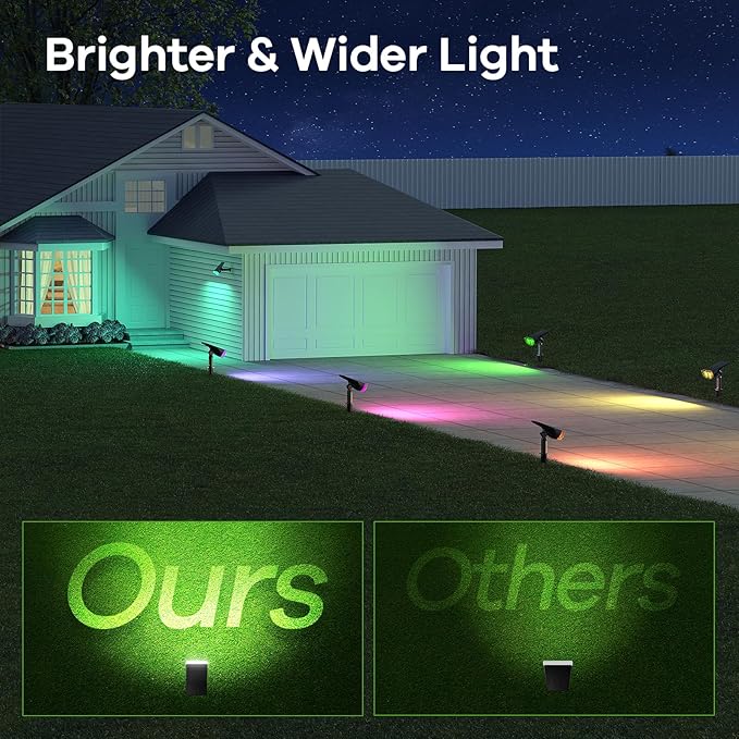 Consciot Solar Color Changing Outdoor Spotlights, 7 Lighting Modes Outside Solar Lights Waterproof IP67, Multicolor Christmas Decorations Landscape Lights for Pathway Patio Fence, Auto On/Off, 2 Pack