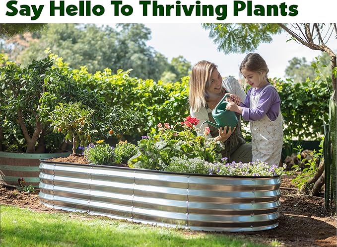 Galvanized Raised Garden Beds Outdoor // 6×3×1 ft Planter Raised Beds for Gardening, Vegetables, Flowers // Large Metal Garden Box // Patented Tool-Free Design (Silver)