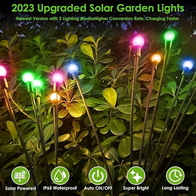 BOSSERN 2025 Solar Lights Outdoor Waterproof, 6 Pack Solar Garden Lights, Solar Firefly Lights Waterproof, Solar Twinkle Swaying Fairy Light for Yard Patio Pathway Garden Decoration (Multi Color)