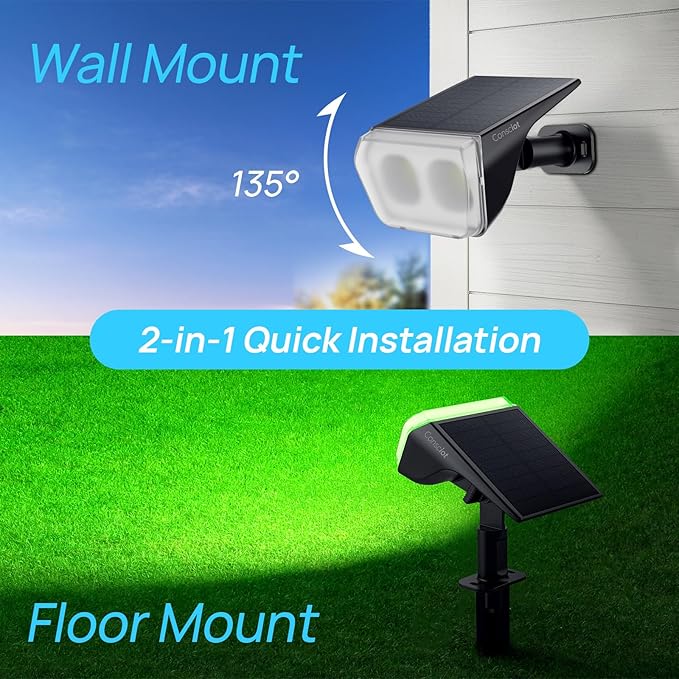 Consciot Solar Spot Lights Outdoor, 30 LEDs Waterproof Color Changing Solar Lights, 2 in 1 Adjustable Wall Lights, 10 Colors, D2D Modes Solar Landscape Spotlights for Garden Yard Walkway, 2 Pack