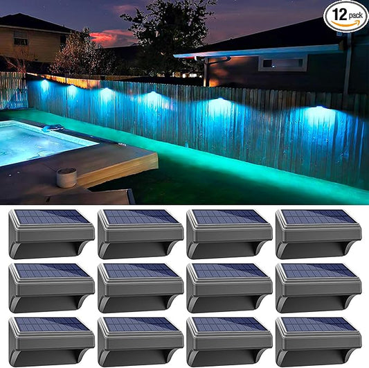 Aulanto Solar Fence Lights 12 Pack, Fence Solar Lights IP65 Waterproof Outdoor Lights,Warm White and 10 RGB Color Glow Modes, Solar Lights Outdoor Decor for Backyard,Garden,Fence,Wall,Deck,Stairs.