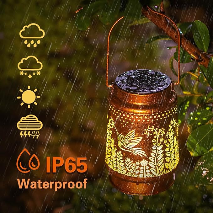2 Pack Hummingbird Solar Lanterns Outdoor Waterproof Hanging Solar Lights Hummingbird Gifts for Women Men Metal Decorative LED Lights for Garden Decor,Yard,Patio,Lawn,Tabletop,Pathway,Landscape