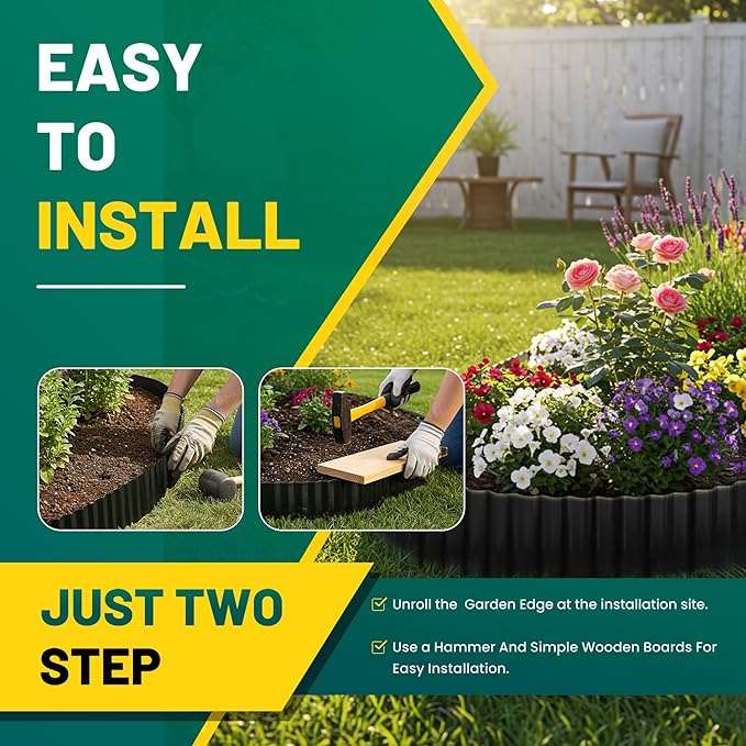 Corrugated Metal Garden Edging, 10"×20Ft Durable Landscape Border for Garden, Lawn, Flower Beds and Paver Edging (Black)