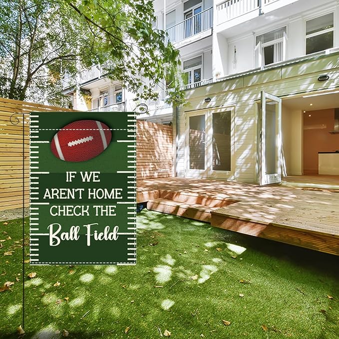 Funny Garden Flag Baseball Sports Mom Gifts for Baseball Lovers If We Aren'T Home Check The Ball Field Small Double Sided Burlap art Stained Glass Style Garden Flags 12 x 18 Inch for Outside