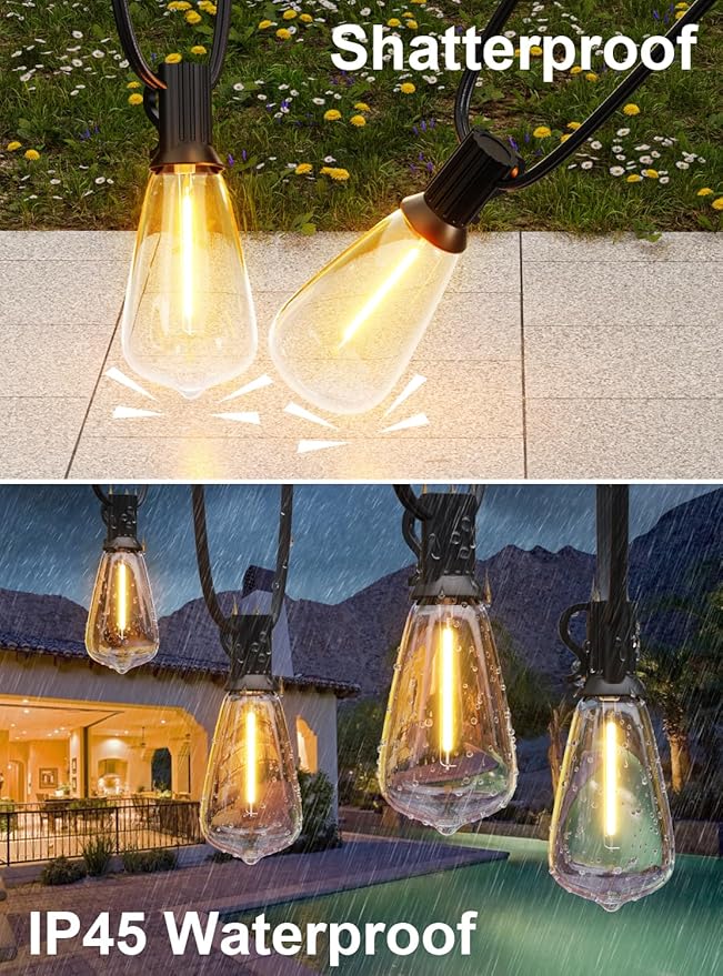 GPATIO Outdoor String Lights, 60FT Waterproof Patio Lights with 32 Hanging Globe ST38 Bulbs, 2700k Shatterproof for Backyard Gazebo Porch Garden Commerical Outside Decor