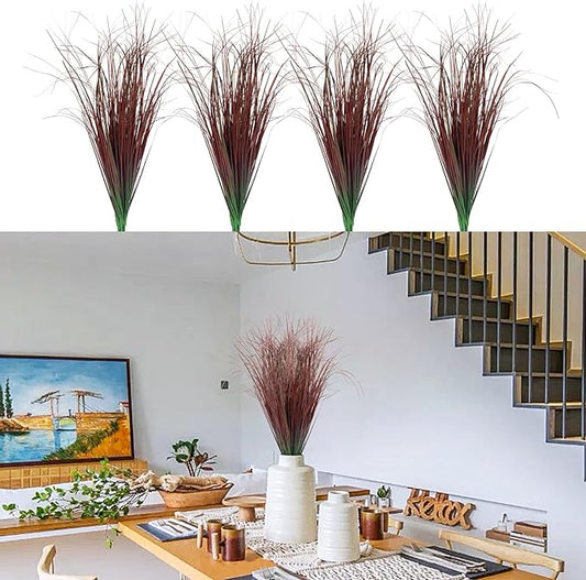 12Pcs Artificial Grass Plants, Faux Shrubs Wheat Grass, Artificial Tall Grasses Fake Plants for Outdoor Decor,Artificial Greenery Stems Weed for Room Indoor Home Decor（Red）