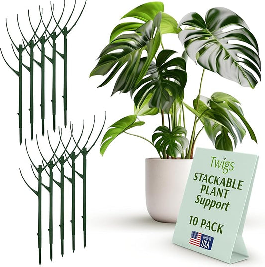 Stackable Plant Support Stakes, Stem Holder Structure for Indoor & Outdoor Use, Garden Accessories for Climbing & Potted Plants, Trellis Alternative - Monstera (Dark Green), 10 Pack, 17" L