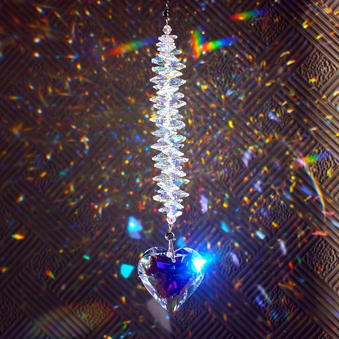 45mm AB Color Heart Crystal Suncatcher, Handmade Rainbow Maker Prism, Outdoor Indoor Hanging Window Decorations，Gifts for Women Mom and Children