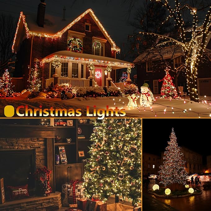 OZS 2PK 240LED 95FT Solar String Lights Outdoor Waterproof, Solar Christmas Light Auto On/Off, Green Wire Solar Tree Lights with 8 Lighting Modes for Party Garden Christmas Decorations (Warm White)